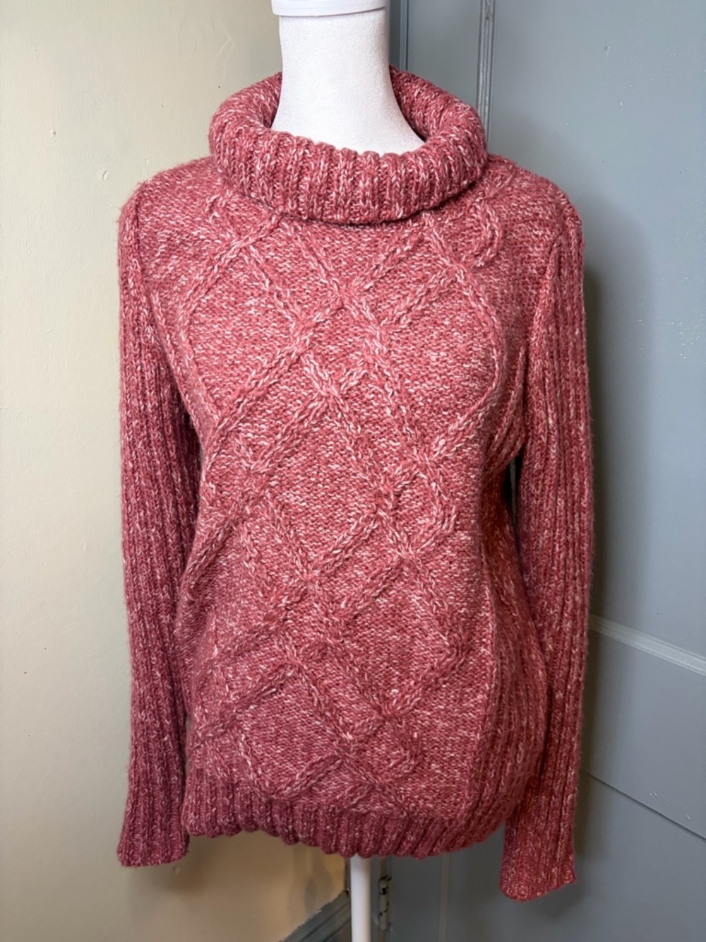 St. John's Bay Heathered Rose Cowl Neck Cable Sweater